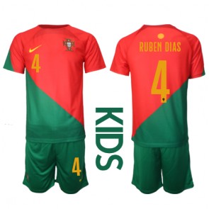 Lacne Dětský Futbalové dres Portugalsko Ruben Dias #4 MS 2022 Krátky Rukáv - Domáci (+ trenírky)